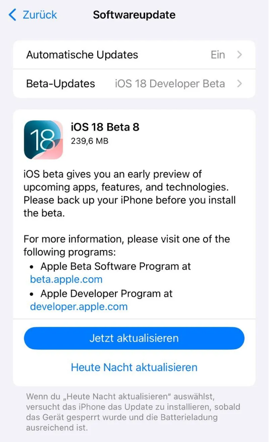 盈江苹果手机维修分享苹果 iOS / iPadOS 18 开发者预览版 Beta 8 发布 